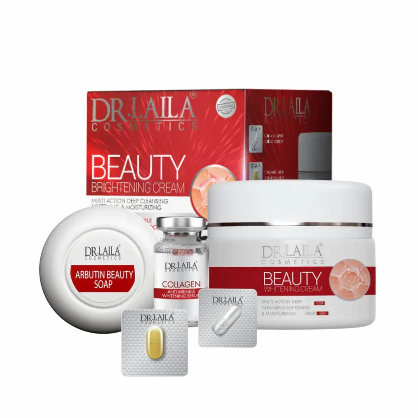 5-in-1 Beauty Pack Organic Brightening Anti-Wrinkle & Reduce Dark Spots Cream Set With Kojic Acid Glutathione Collagen Serum & Arbutin Soap