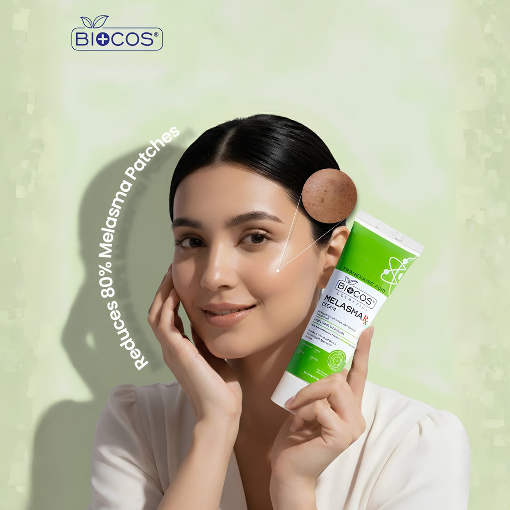 Biocos MelasmaRx Cream skincare product for the appearance of melasma patches
