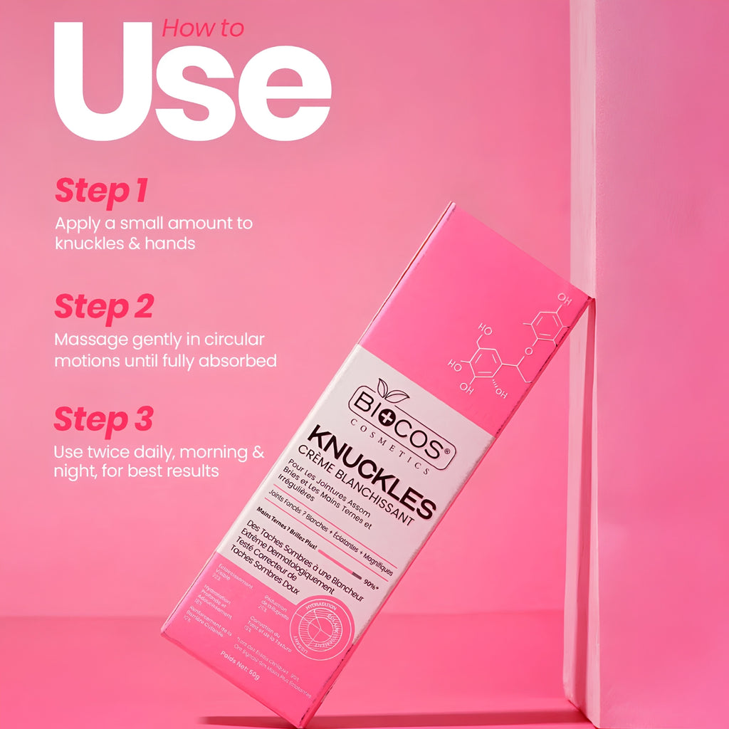 Biocos Knuckles Whitening Cream tube and box for dark knuckles and dry hands