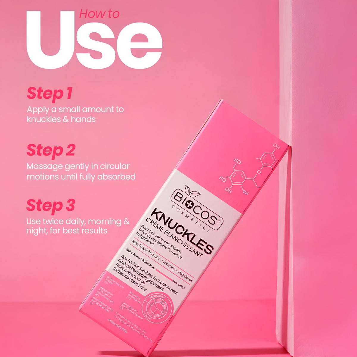 Biocos Knuckles Whitening Cream tube and box for dark knuckles and dry hands