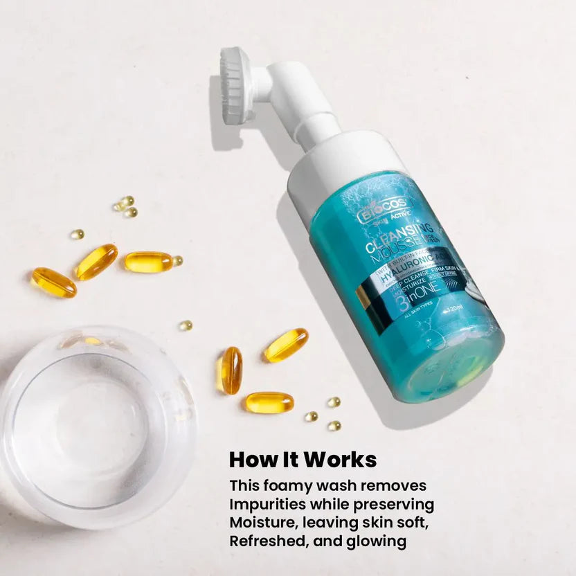 Hyaluronic Acid Face Wash Mousse With Brush Hydrating Cleanser With Aloe Vera Deep Pore Cleansing