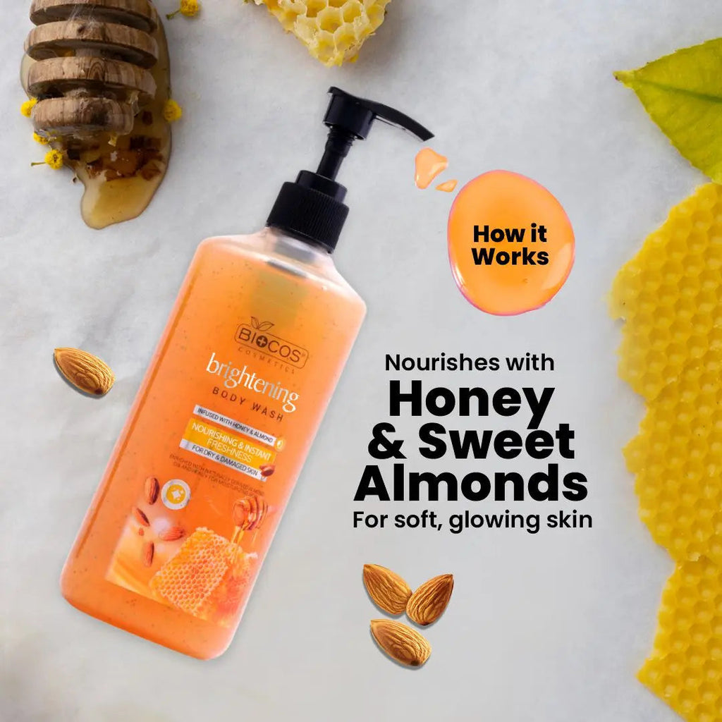 Honey Almond Whitening Body Wash With Hyaluronic Acid For Glowing Skin