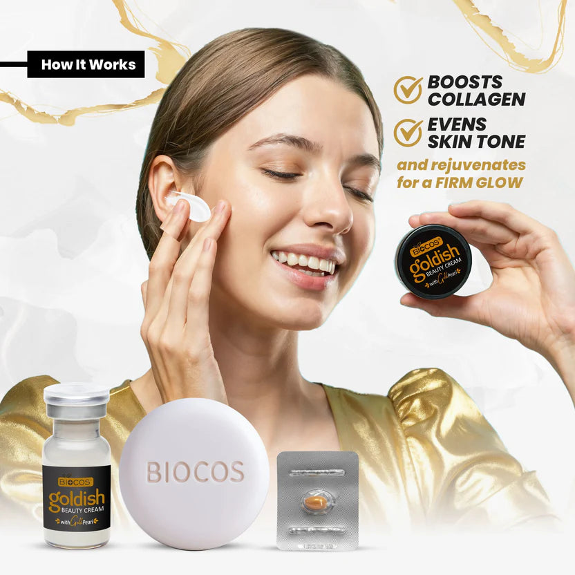Goldish Beauty Cream 4in1 Set Reduces Fine Lines & Wrinkles Boosts Collagen With Arbutin Kojic Acid