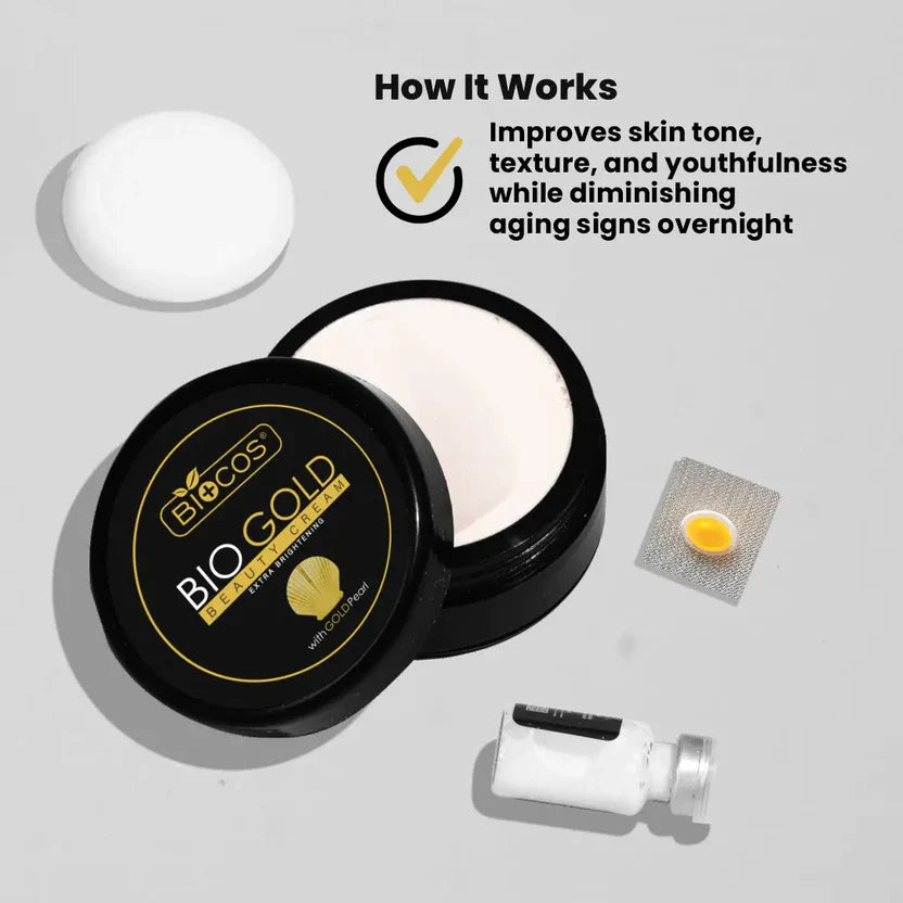 Bio Gold Beauty Cream 4in1 Brightening & Anti-Aging With Arbutin & Kojic Acid Reduces Wrinkles & Fine Lines