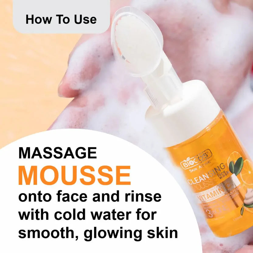 Vitamin C Face Wash Mousse With Brush Brightening & Hydrating Cleanser With Aloe Vera & Vitamin B5 Gentle Foaming Wash
