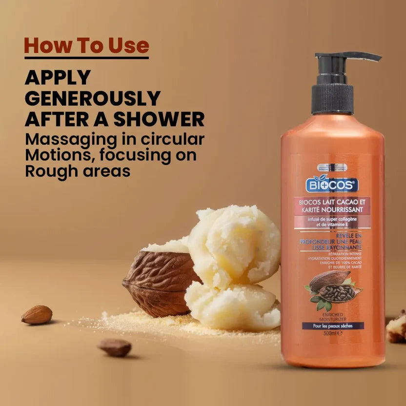 Shea Butter Body Lotion For Dry Skin Moisturising Cocoa Butter Vitamin E & Natural Hydration Non-Greasy