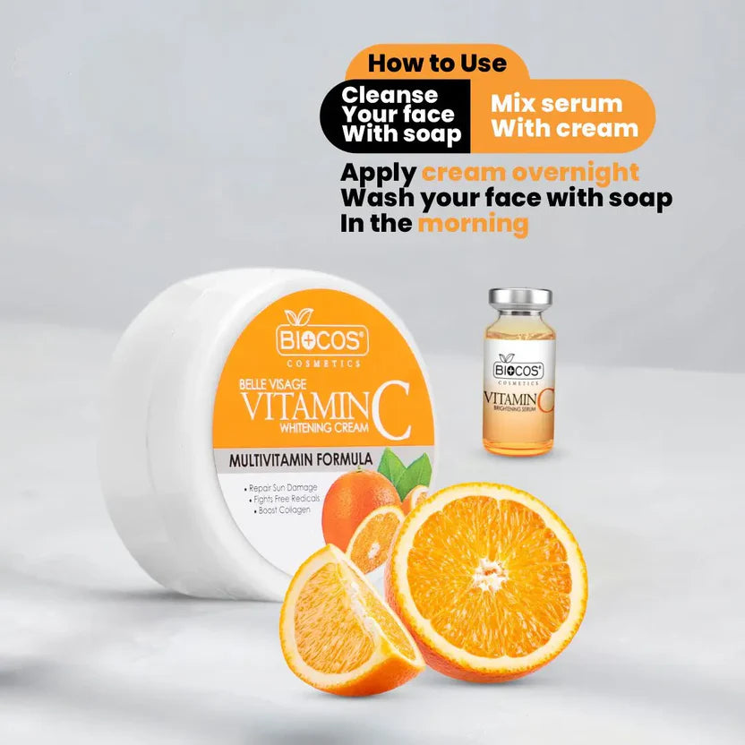 Vitamin C Beauty Cream & Serum Brightening Anti-Aging Collagen Boosting Formula With Aloe Vera