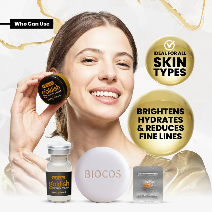 Goldish Beauty Cream 4in1 Set Reduces Fine Lines & Wrinkles Boosts Collagen With Arbutin Kojic Acid