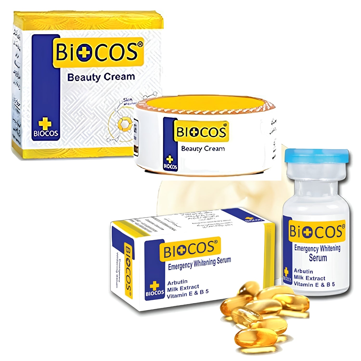 BIOCOS Beauty Cream and Emergency Whitening Serum Formula Pack - complete set with box