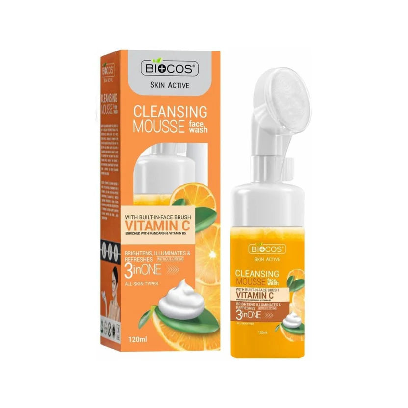 Vitamin C Face Wash Mousse With Brush Brightening & Hydrating Cleanser With Aloe Vera & Vitamin B5 Gentle Foaming Wash