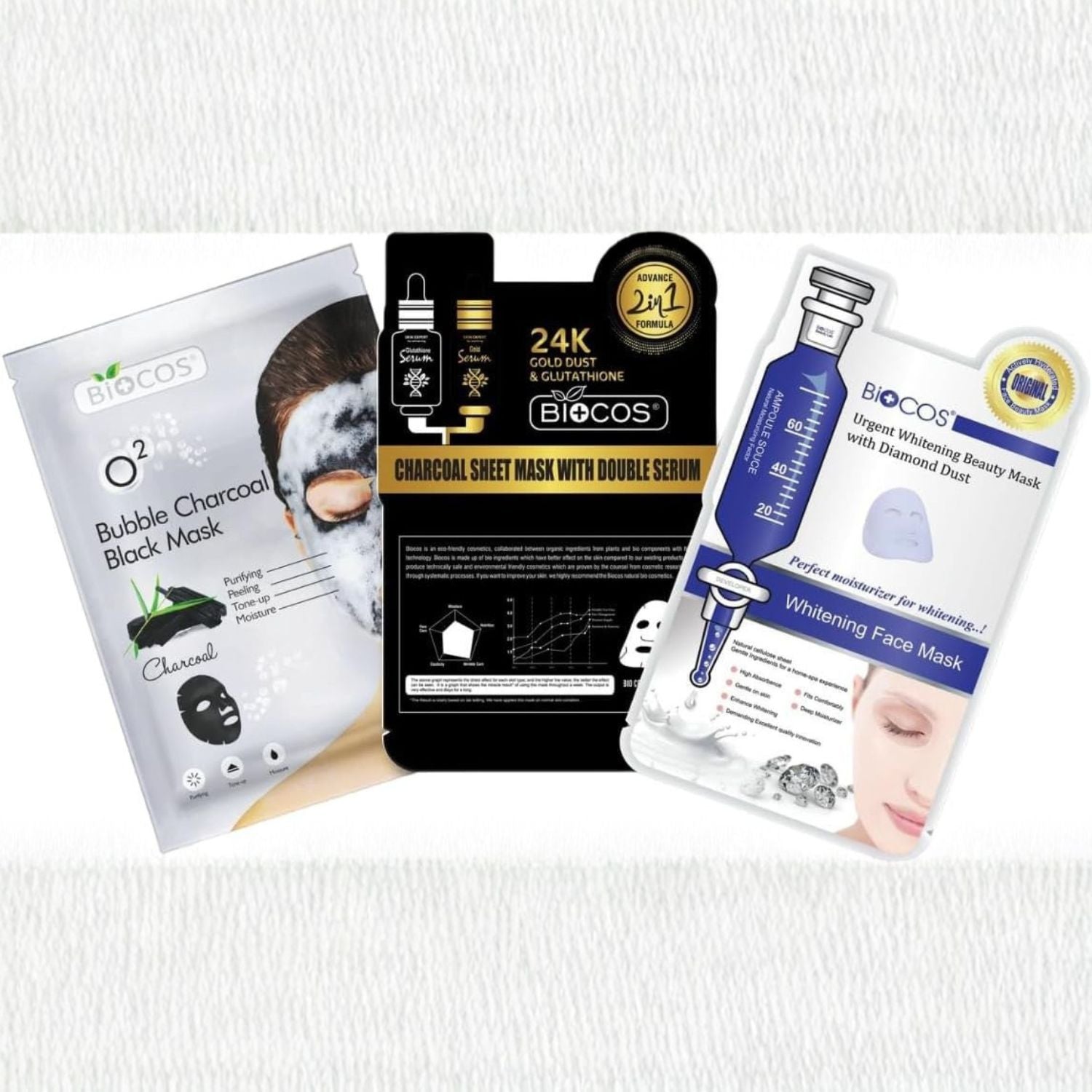 BIOCOS 24K Gold Facial Mask Bubble Face Sheet Mask With Double Serum (Pack of 3)