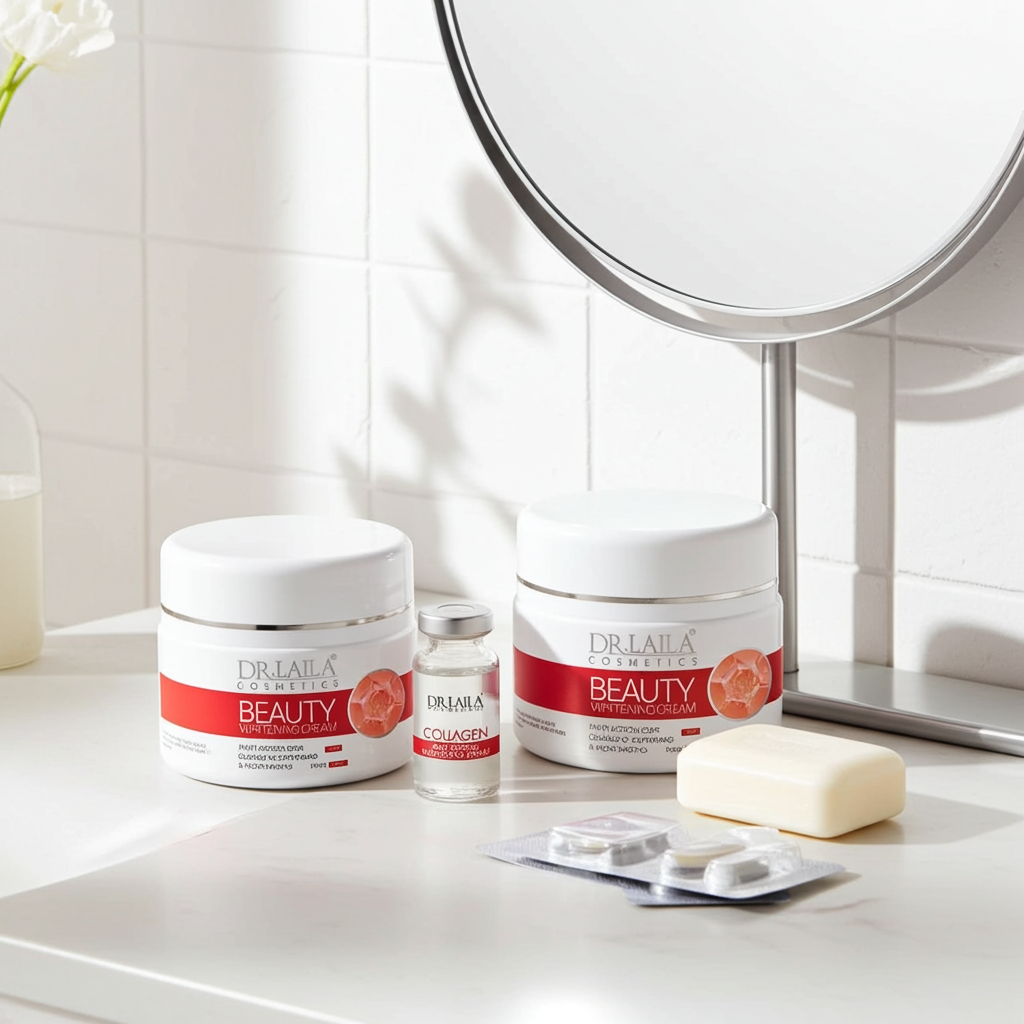 5-in-1 Beauty Pack Organic Brightening Anti-Wrinkle & Reduce Dark Spots Cream Set With Kojic Acid Glutathione Collagen Serum & Arbutin Soap