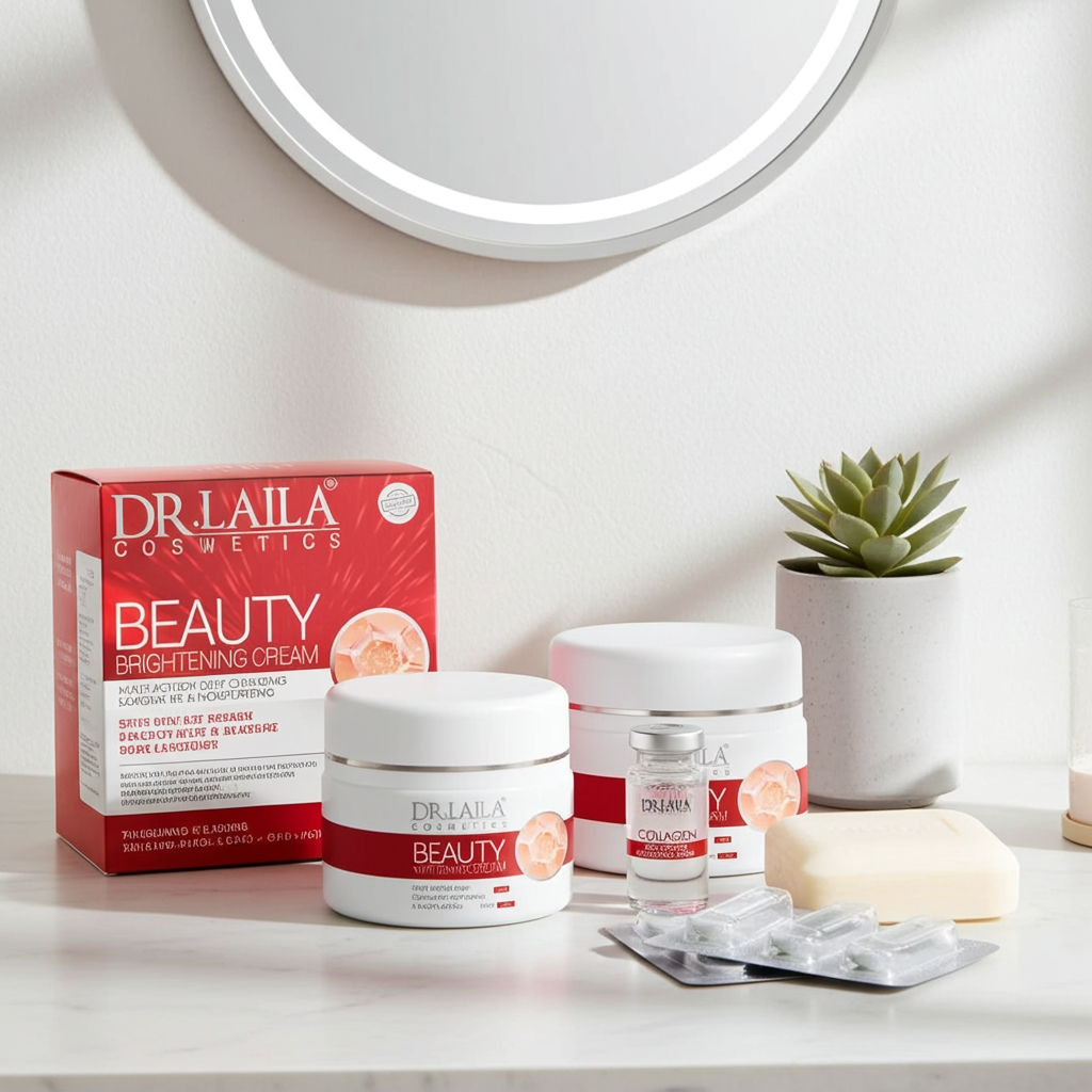 5-in-1 Beauty Pack Organic Brightening Anti-Wrinkle & Reduce Dark Spots Cream Set With Kojic Acid Glutathione Collagen Serum & Arbutin Soap